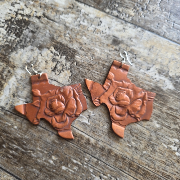 Other - Handcrafted Leather Texas Earrings - Brown